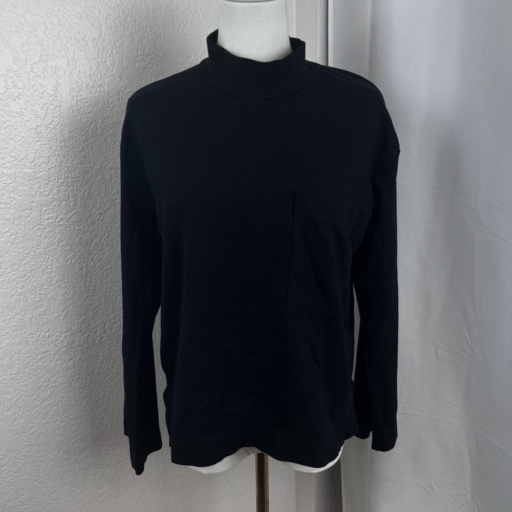 Stateside Sweater Womens Small Black‎ Mock Neck Pocket Minimal Basic Classic